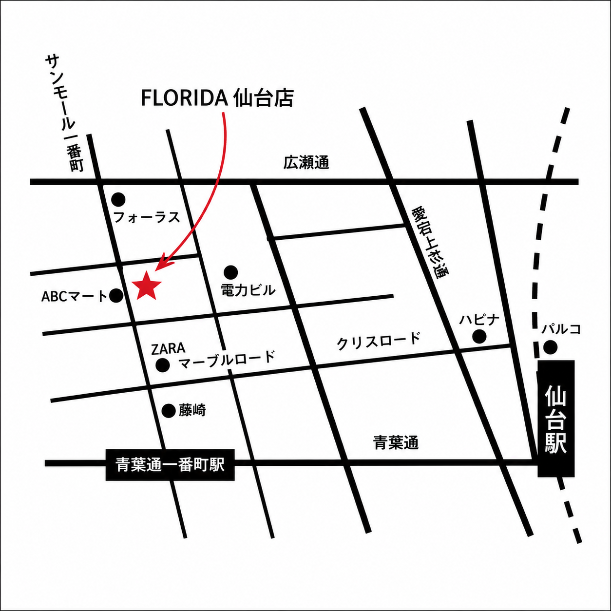 FLORIDA仙台店アクセスマップ