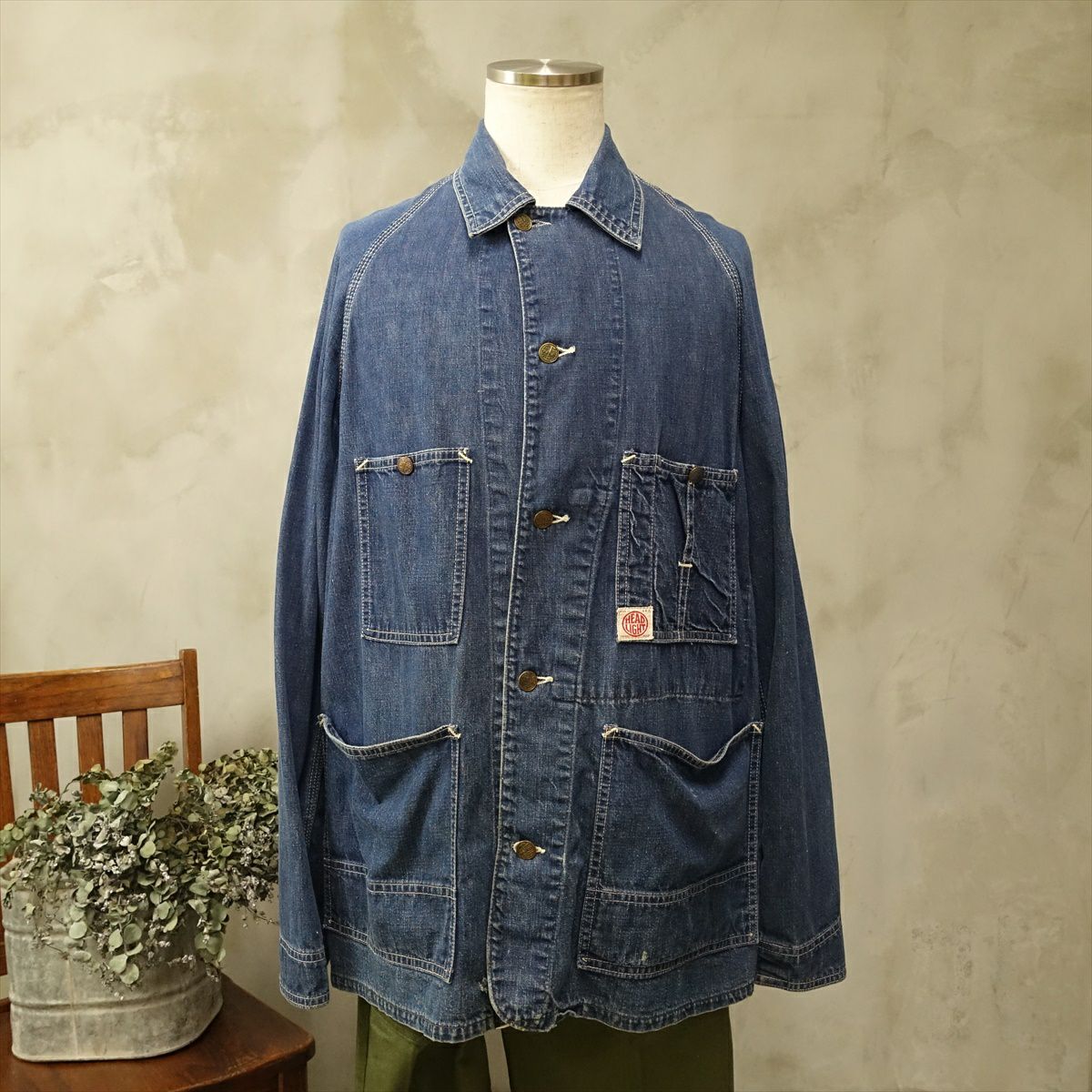 ジ*ン様 真紺 超スペシャル品 HEADLIGHT 50s カバーオール ゴール 古着 50s ヘッドライト Headlight COVERALL デニム | Flamingo Online