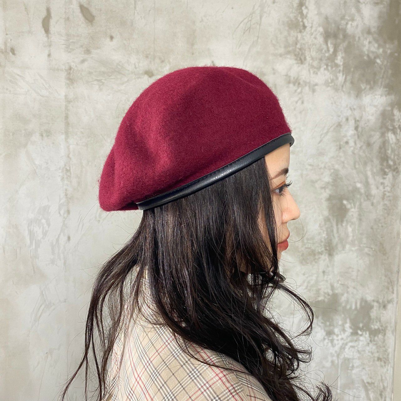 フェルト ポッチ付き ベレー帽 ワインレッド | Flamingo Online 古着屋