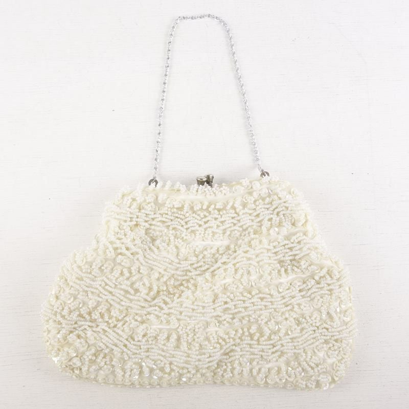 古着のがま口型スパンコール×ビーズハンドポーチ