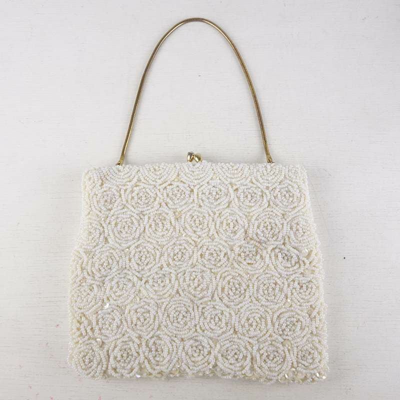 古着の花モチーフスクエア型ハンドバッグ