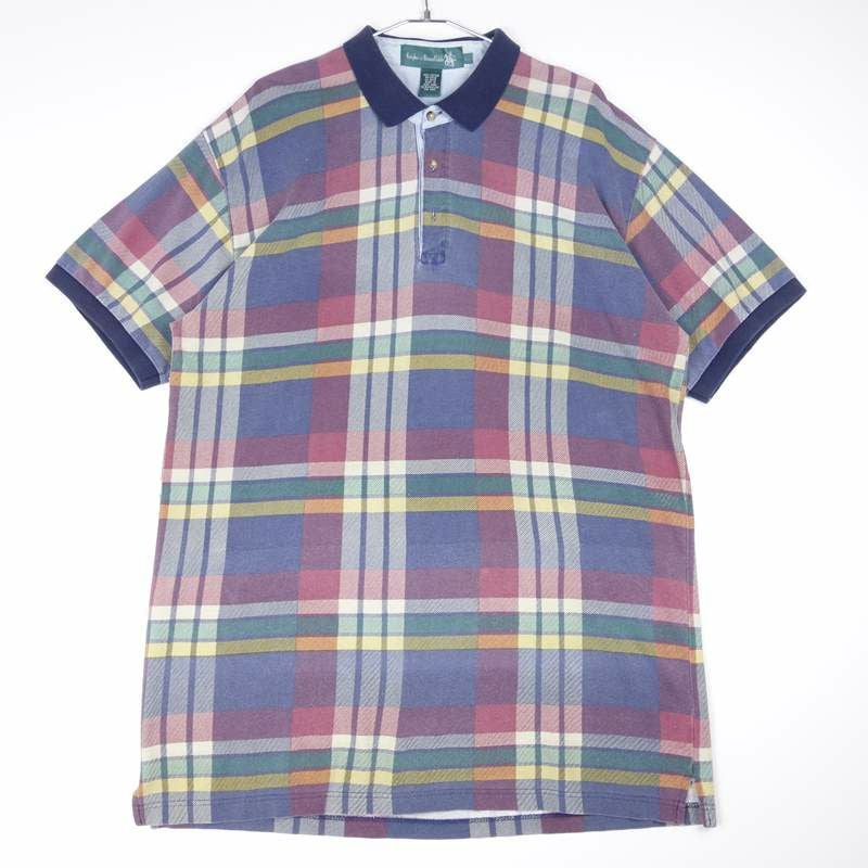 古着のチェック半袖ポロシャツ