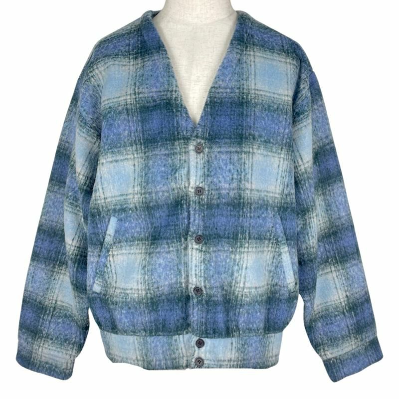 FAFATT 柄シャギーカーディガン ブラック ブルー イエロー レッド 