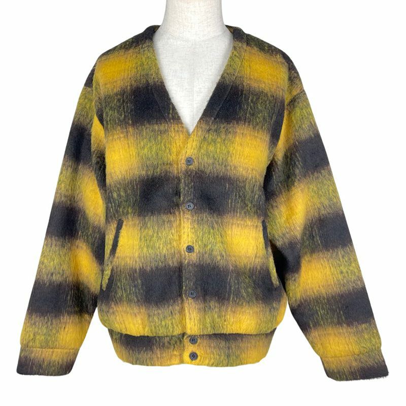 FAFATT 柄シャギーカーディガン ブラック ブルー イエロー レッド 