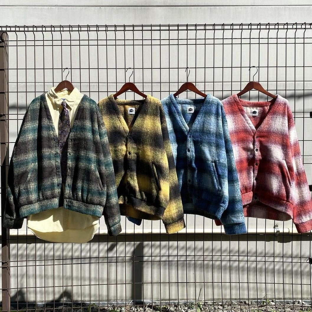 FAFATT 柄シャギーカーディガン ブラック ブルー イエロー レッド