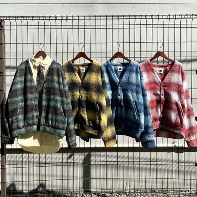 FAFATT 柄シャギーカーディガン ブラック ブルー イエロー レッド 