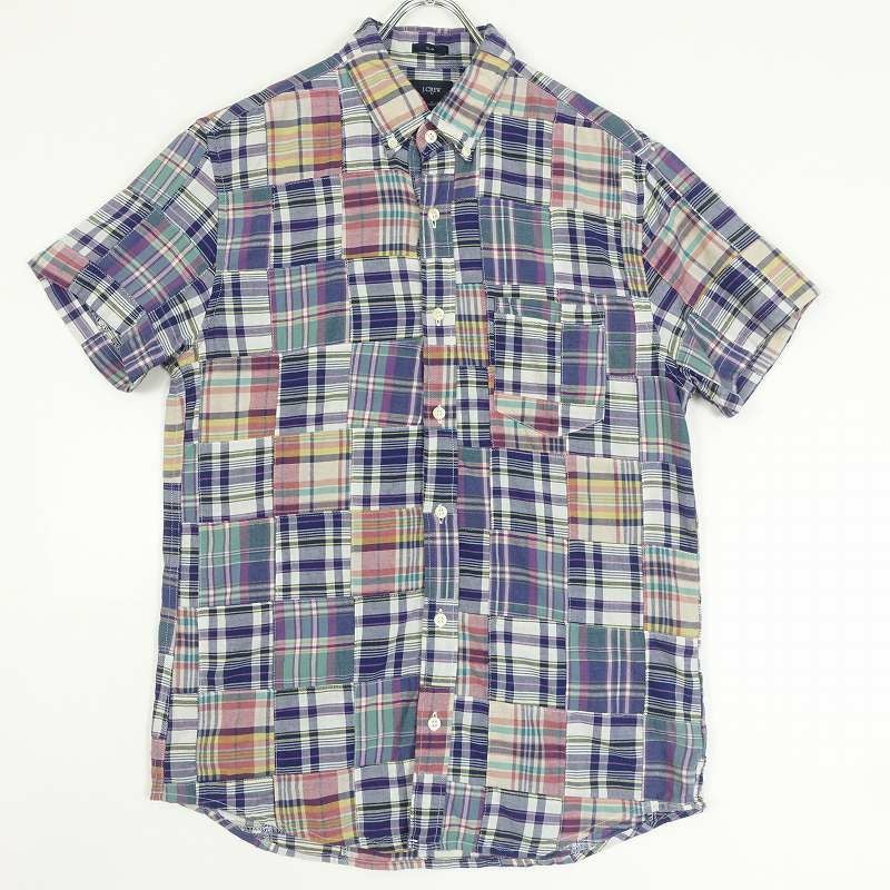 古着 j.crew マドラスチェック パッチワーク チェック 半袖シャツ