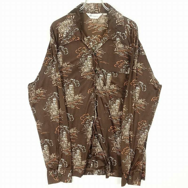 古着 70s オープンカラー 総柄 長袖シャツ | Flamingo Online 古着屋
