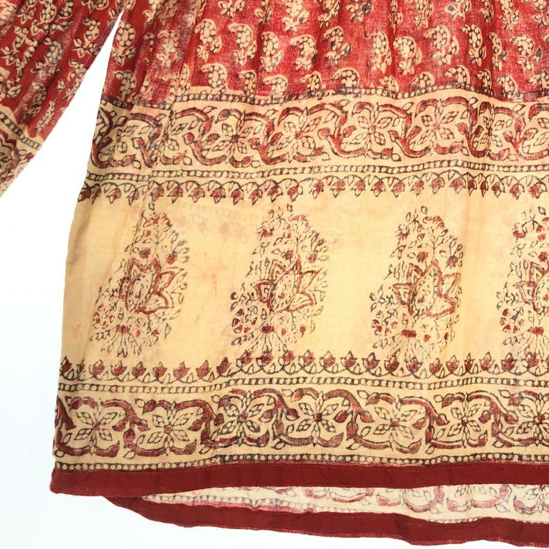 インド綿 刺繍 チュニック シャツ 総柄 グリーン 民族 古着 70s インド 