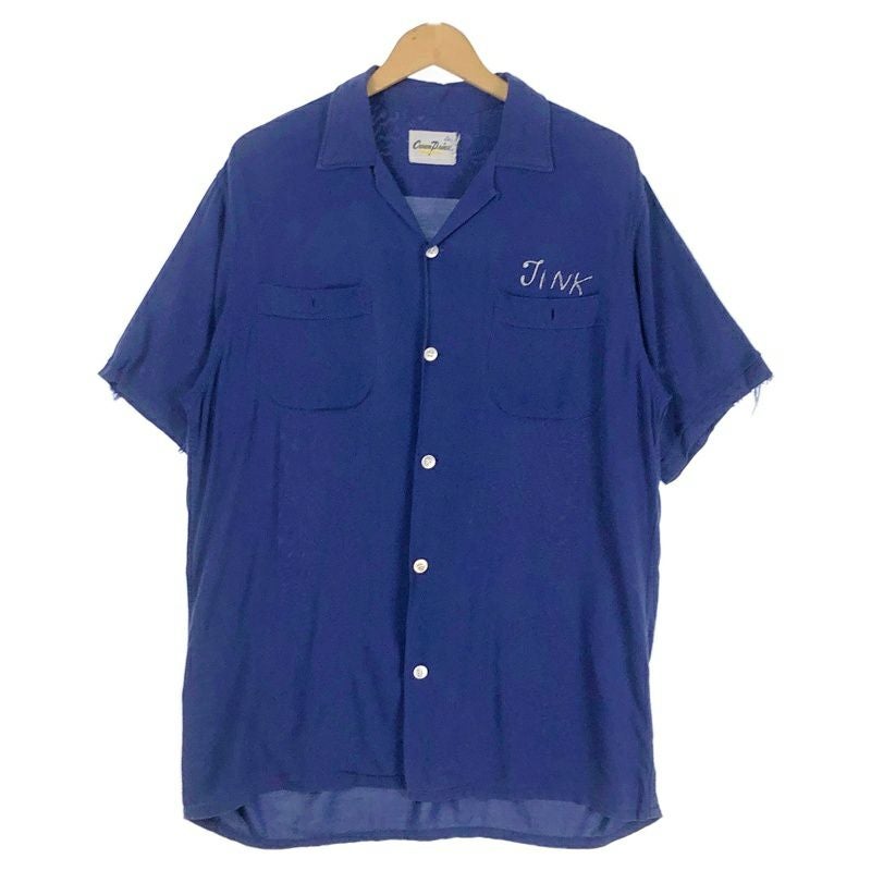 60sヴィンテージボーリングシャツ紺ネイビーピンボタン古着 60's 