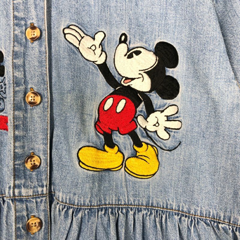 8SM1 Disney ミッキー刺繍　7分袖ワンピース　ネイビ古着 Disney - 8SM1 Disney ミッキー刺繍 7分袖ワンピース ネイビ古着の通販