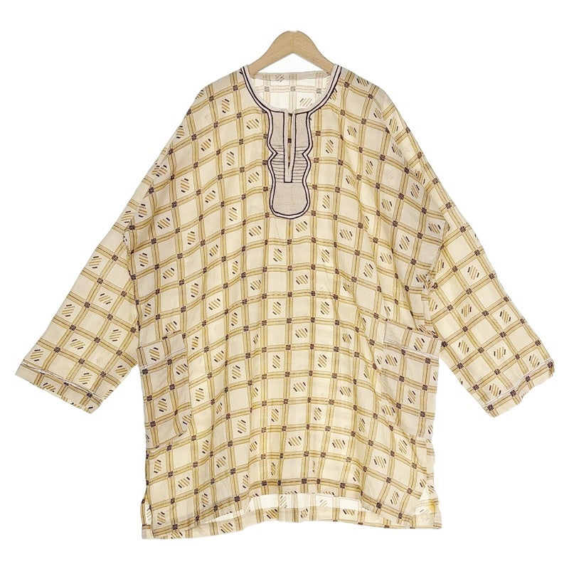 レトロ古着 70s～ コーデュロイ刺し子 フレアチュニックワンピース M～L
