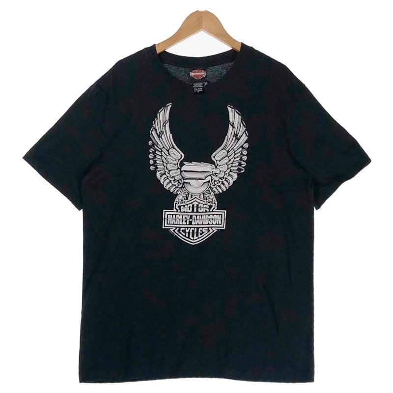 HARLEY-DAVIDSON イーグル エンジン モノクロ プリントTシャツ