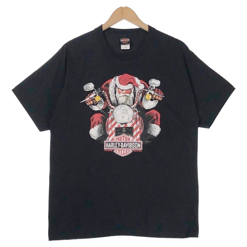 HARLEY-DAVIDSON サンタクロース バー＆シールドロゴ プリントTシャツ