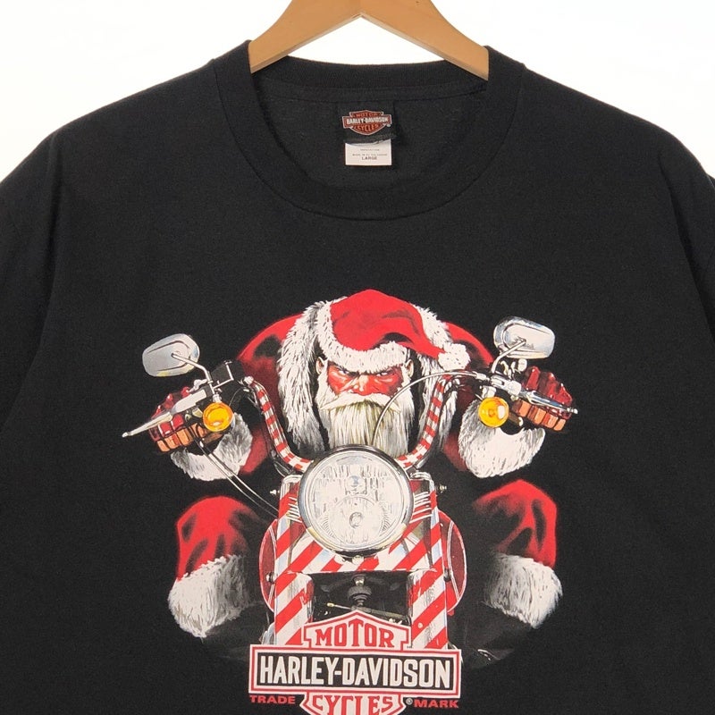 HARLEY-DAVIDSON サンタクロース バー＆シールドロゴ プリントTシャツ
