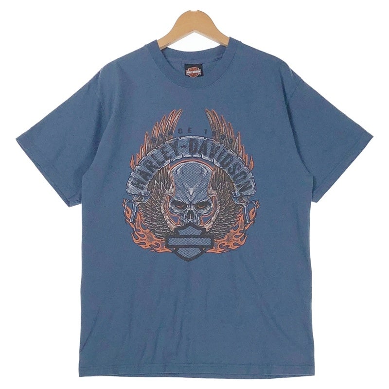 HARLEY-DAVIDSON スカル ファイヤー GOLD STAR プリントTシャツ