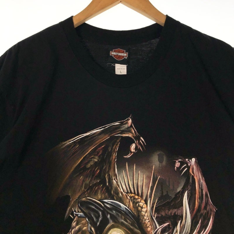 HARLEY-DAVIDSON ドラゴン グラフィック バック無地 プリントTシャツ