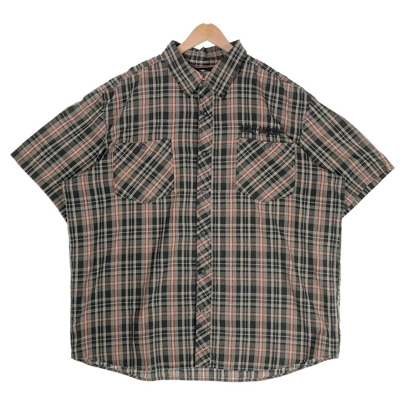 古着 HARLEY-DAVIDSON タータンチェック スカルロゴ 半袖シャツ