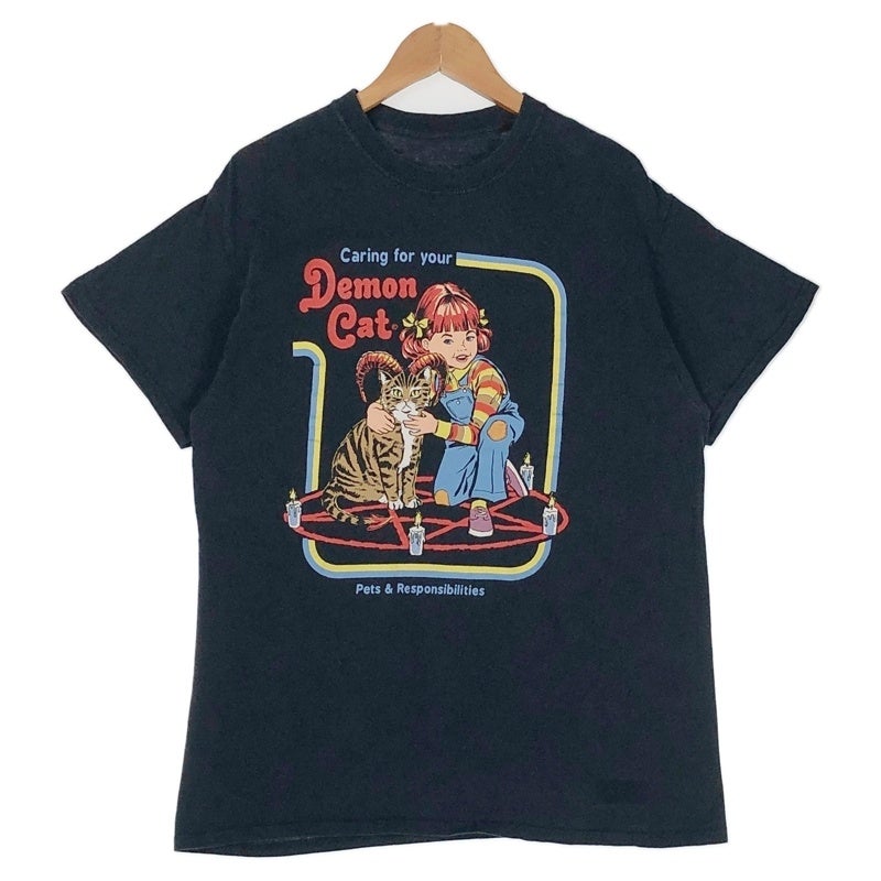 古着 Steven Rhodes DemonCat 悪魔 グラフィック プリントTシャツ