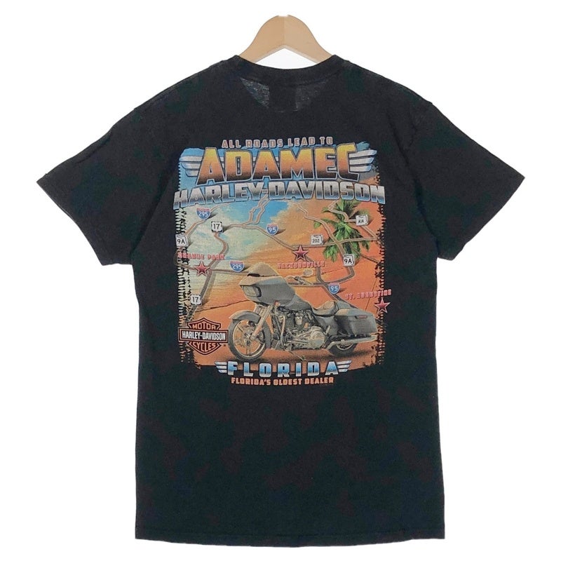 古着 HARLEY-DAVIDSON FROLIDA 地図プリント ディーラー Tシャツ