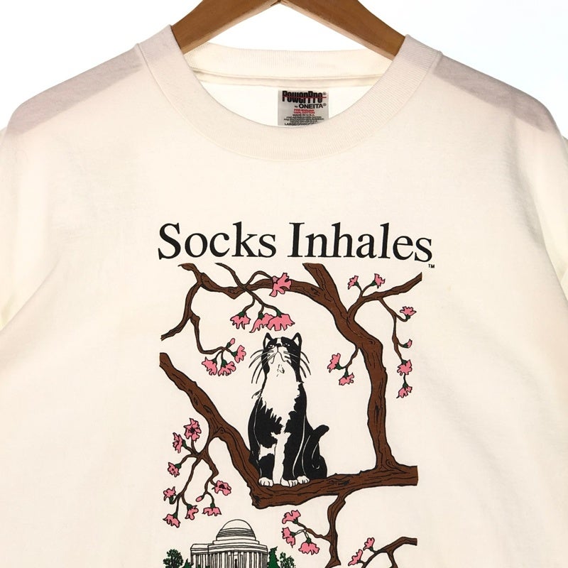 古着 90s ONEITA USA製 SocksInhales ネコプリント Tシャツ | Flamingo