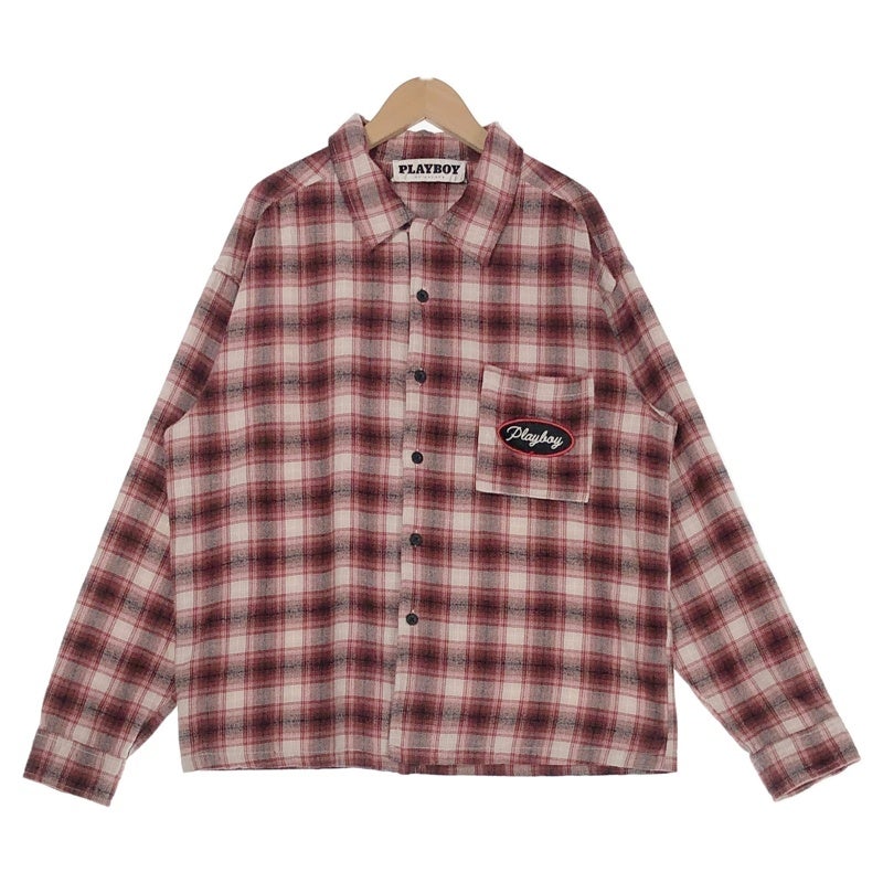 古着 PLAYBOY プラッドチェック ワッペン付 ボックスネルシャツ