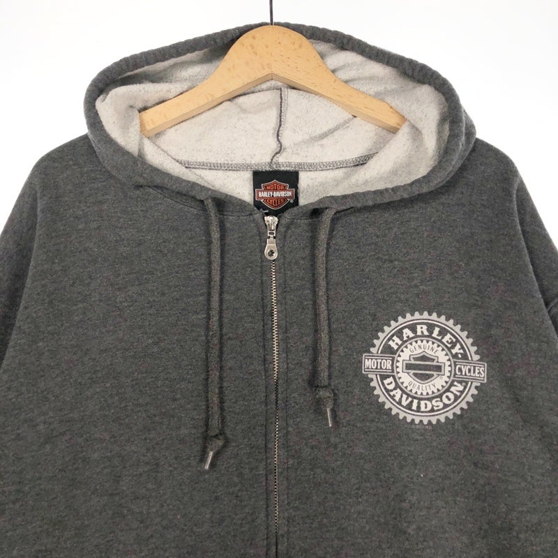 古着 HARLEY-DAVIDSON 袖プリント ジップアップ スウェットパーカー