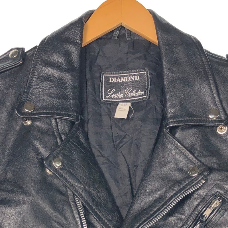 古着 DIAMOND ブラック ダブル レザー ライダースジャケット