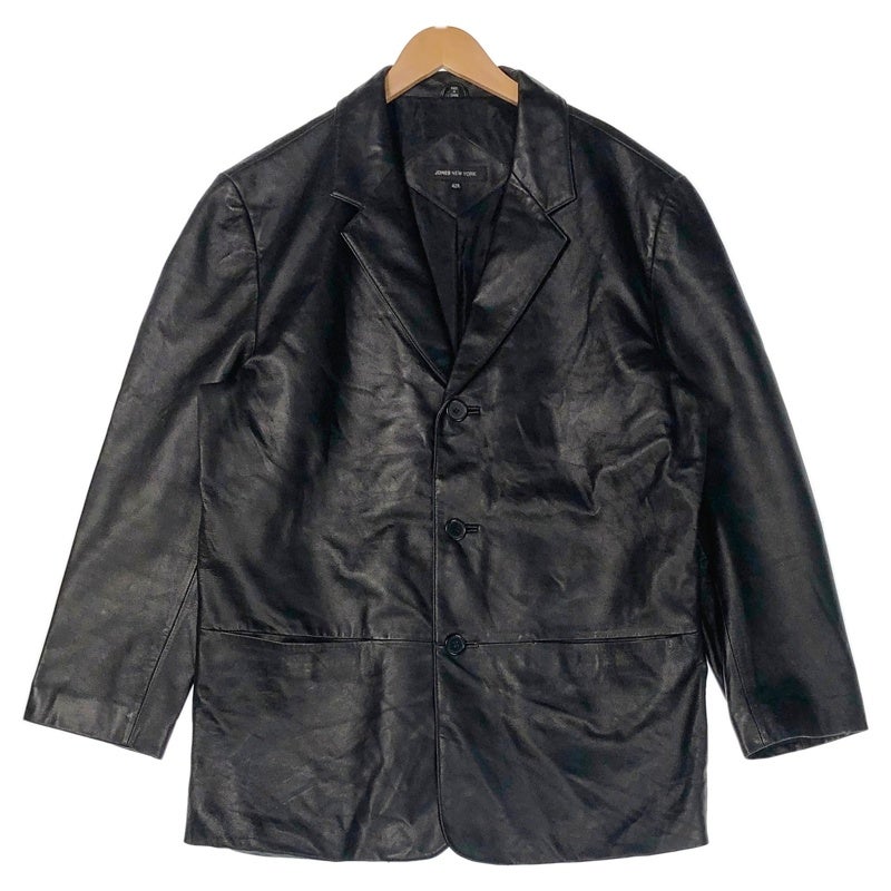 古着 JONES NEW YORK ブラック レザー テーラードジャケット