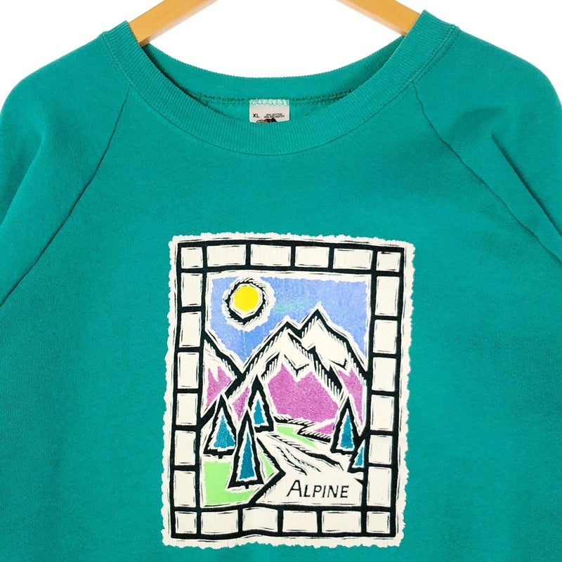 古着 90s FRUITOFTHEROOM モチーフプリント ラグラン スウェット